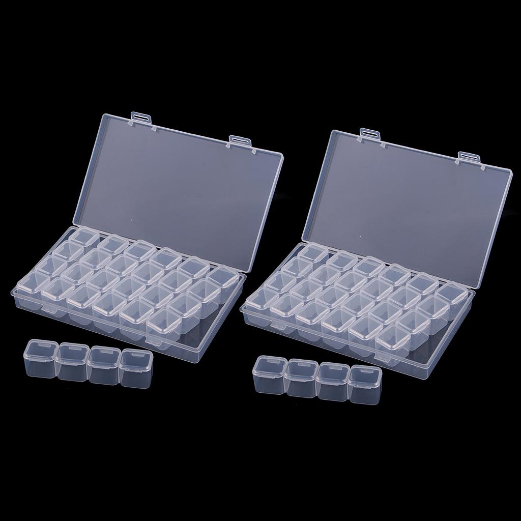 2x 28-Grids Clear Plastic Beads Storage Box Jewelry Organizer Container
