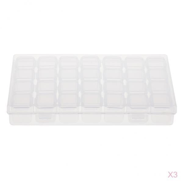 3 x 28-Grids Clear Plastic Beads Storage Box Jewelry Organizer Container