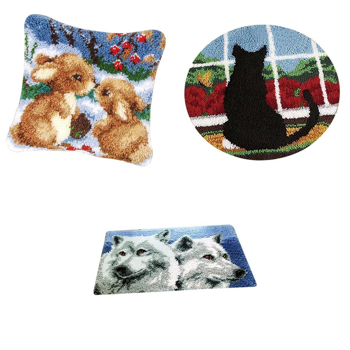 3 Set Animal Pattern Latch Hook Rug Kits with Tools DIY Home Art Ornaments