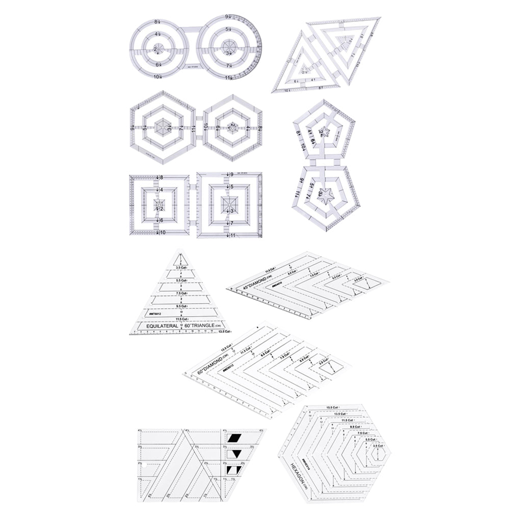 10pcs Assorted Acrylic Quilt Quilting Ruler Patchwork Sewing Ruler for Craft