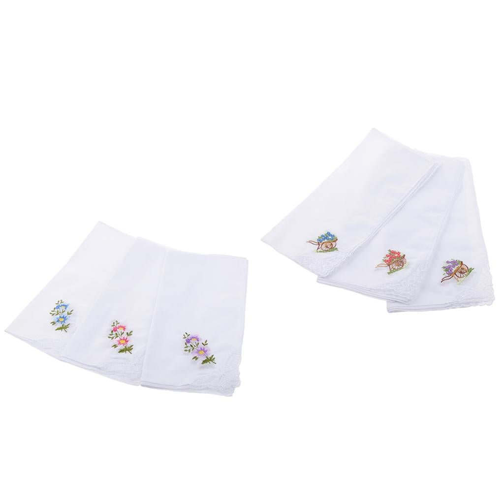 24pcs Womens Vintage White Flower Embroidery Cotton Lace Handkerchiefs Hanky