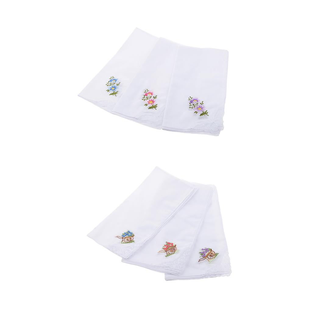 24pcs Womens Vintage White Flower Embroidery Cotton Lace Handkerchiefs Hanky