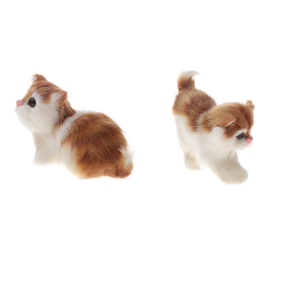 2 Pieces Lovely Realistic Cat Real Fur Furry Animal Home Decor Kids Gifts