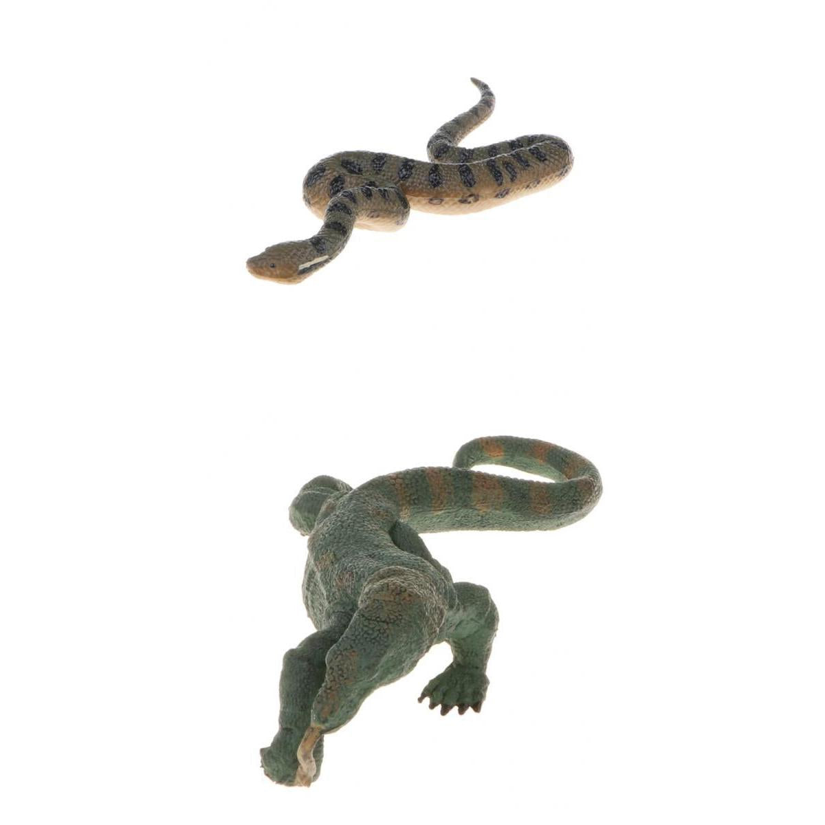 2 Pieces Plastic Lizard Green Anaconda Model Action Figure Animal Home Decor