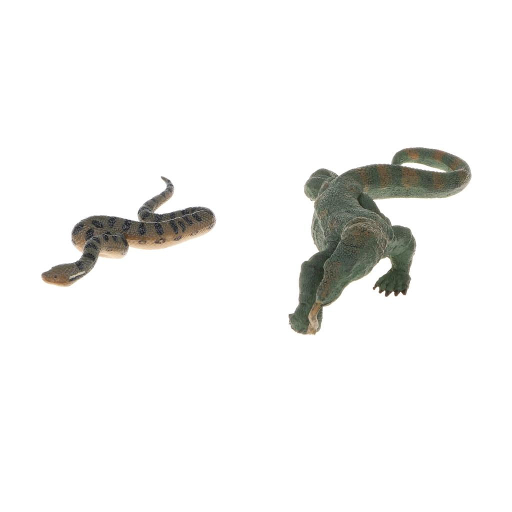 2 Pieces Plastic Lizard Green Anaconda Model Action Figure Animal Home Decor