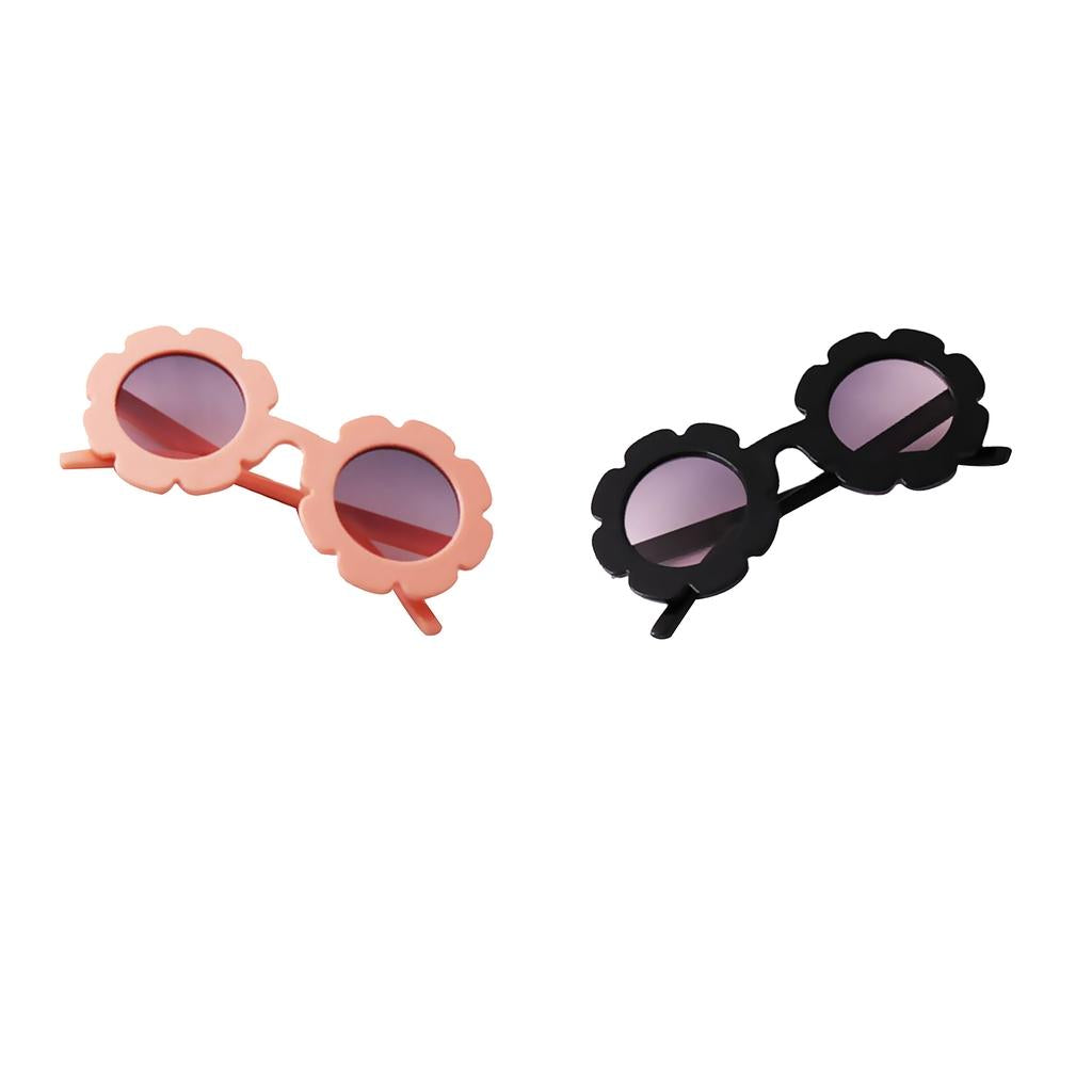 2 Piece Cartoon Baby Kids Round Sunglasses Toddler Plastic Goggles Eyewear Light Pink+Black