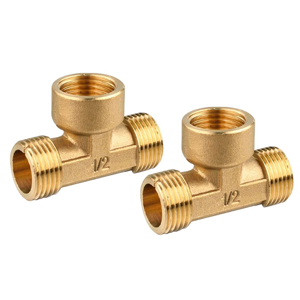 2 Pieces 1/2 3 Way Brass Male Female Male Tee T-Fittings Pipe Connector"
