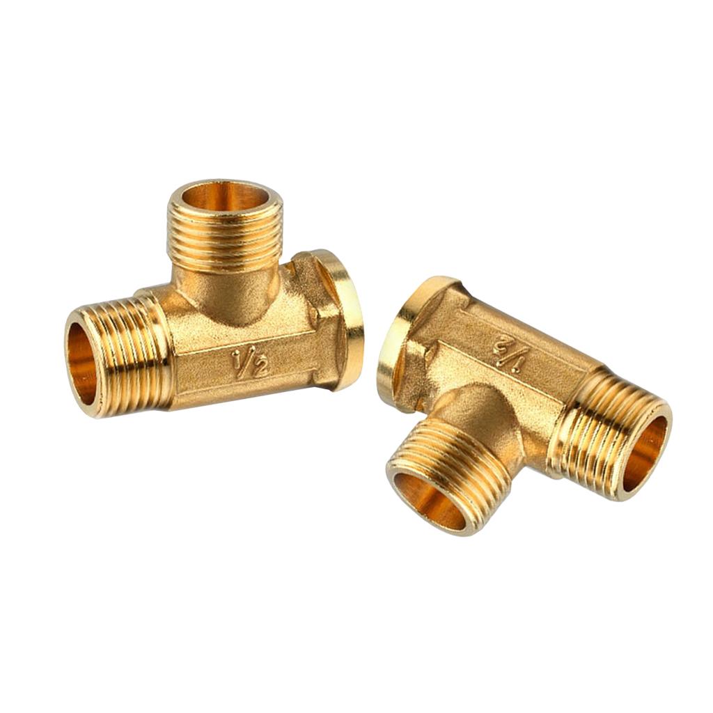 2 Pieces 1/2 3 Way Brass Male Female Tee Fitting Pipe Connector T-Junction"