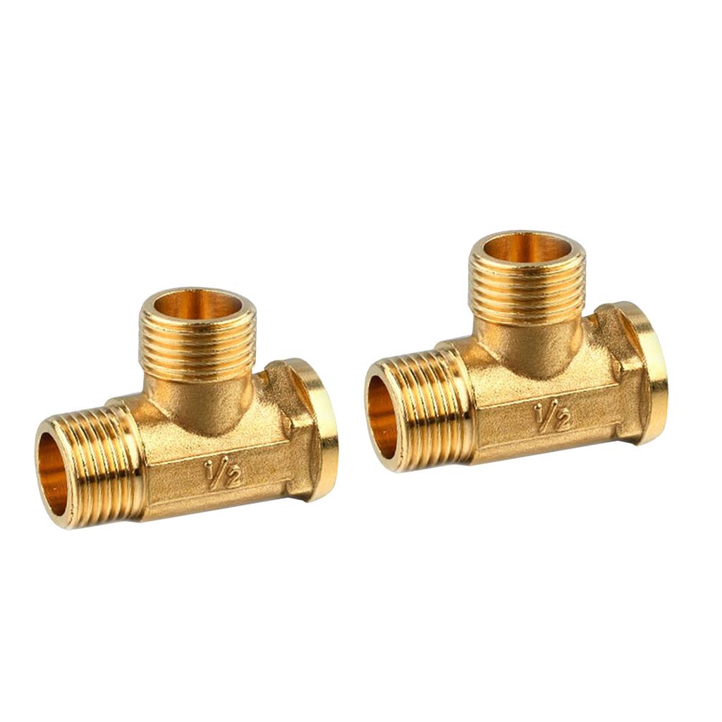 2 Pieces 1/2 3 Way Brass Male Female Tee Fitting Pipe Connector T-Junction"