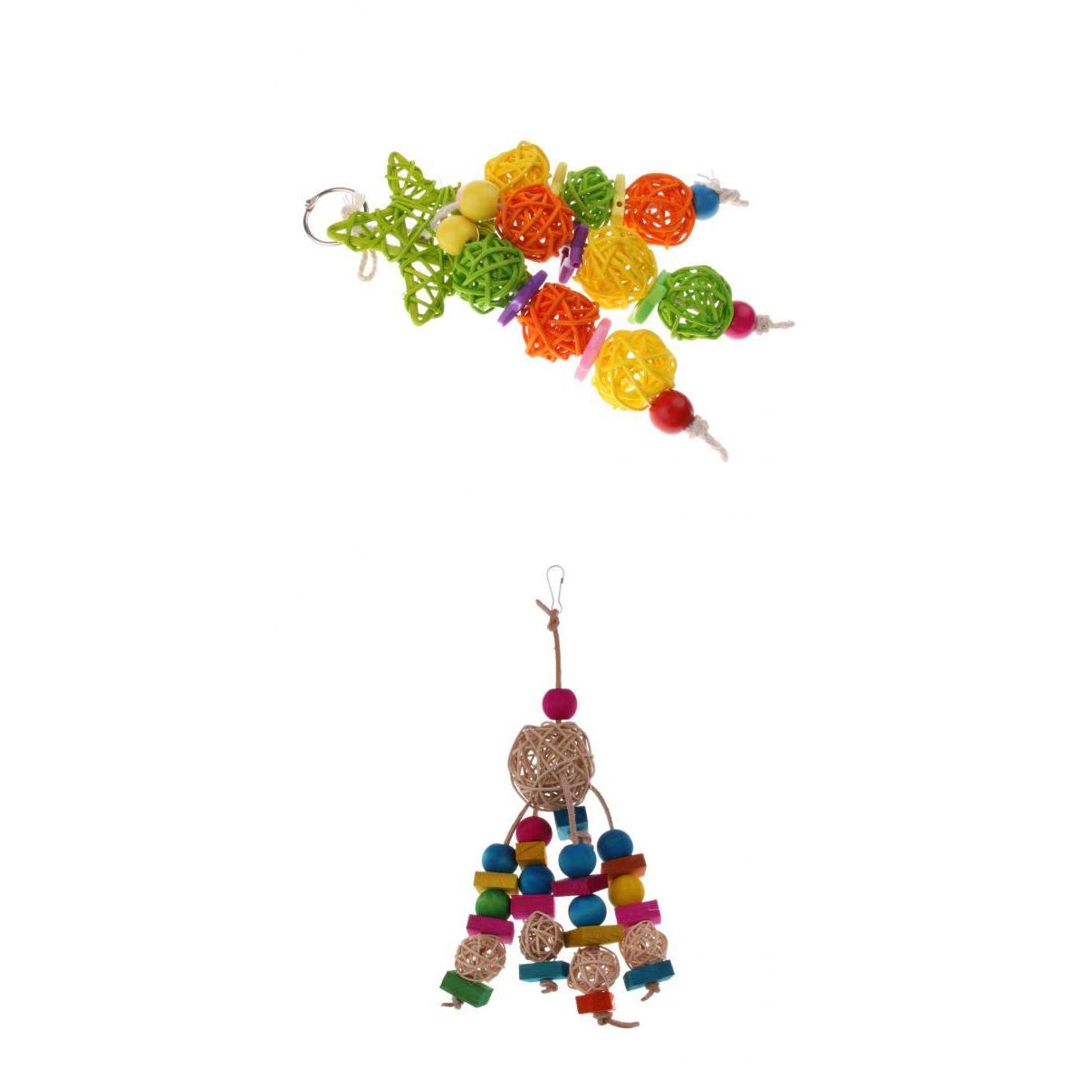 2Pcs Bird Cage Hanging Parrot Chewing Toys Rattan Ball Teeth Care Treat Chew