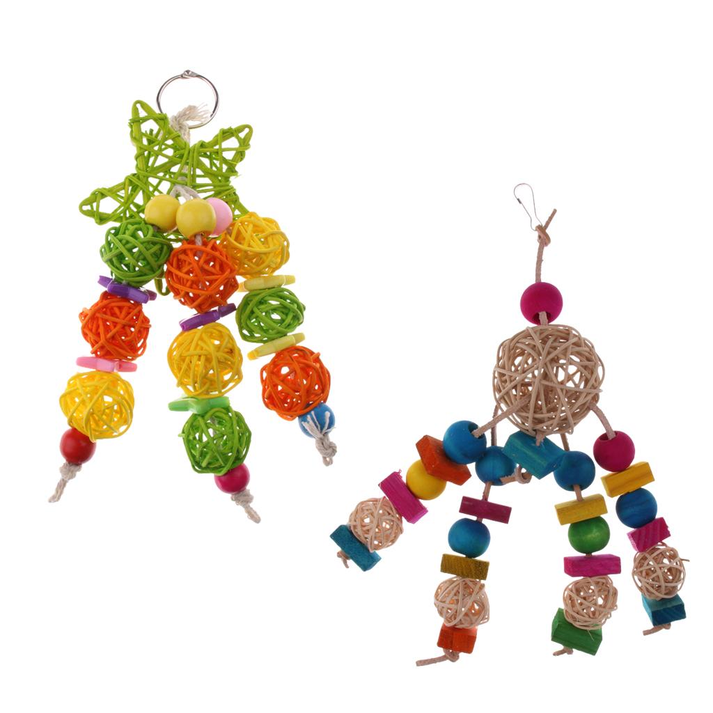 2Pcs Bird Cage Hanging Parrot Chewing Toys Rattan Ball Teeth Care Treat Chew
