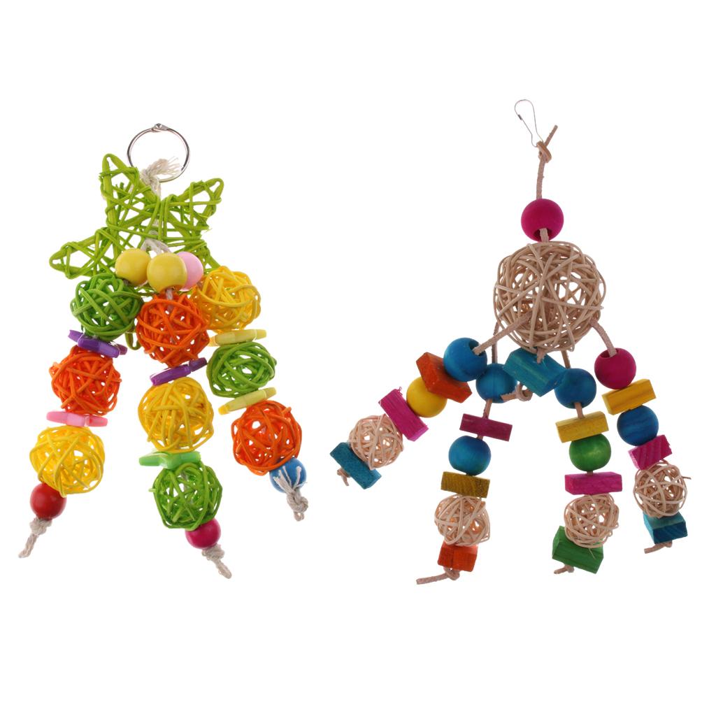 2Pcs Bird Cage Hanging Parrot Chewing Toys Rattan Ball Teeth Care Treat Chew