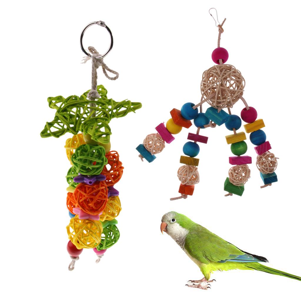 2Pcs Bird Cage Hanging Parrot Chewing Toys Rattan Ball Teeth Care Treat Chew