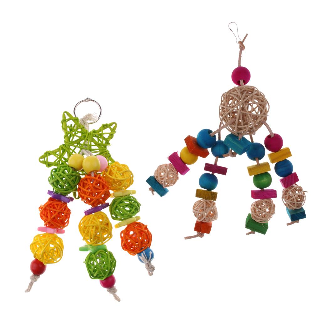 2Pcs Bird Cage Hanging Parrot Chewing Toys Rattan Ball Teeth Care Treat Chew