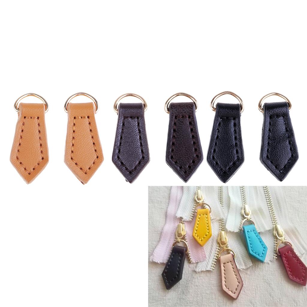 6pcs Leather Zipper Tags Fixer Pull Replacement DIY Wallet Purse Bag