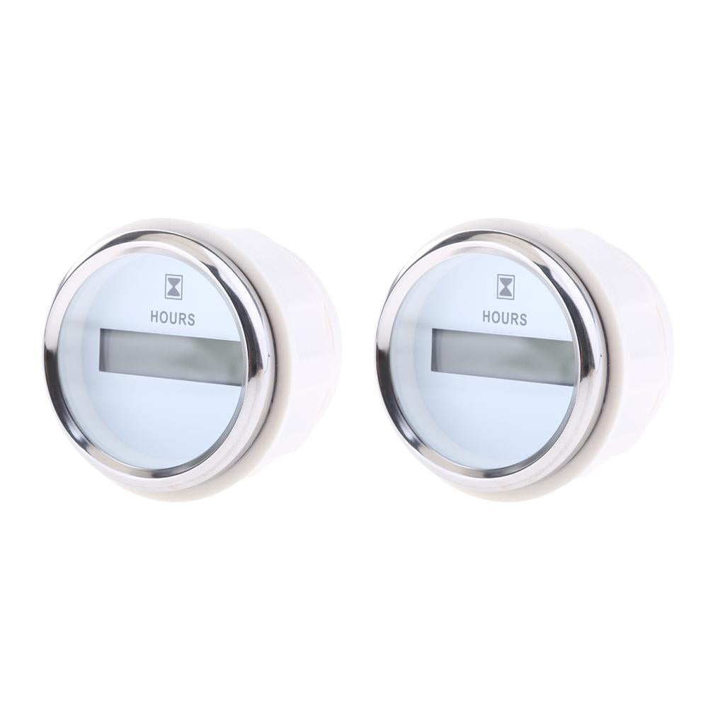 2pcs Marine Boat Digital Hour Meter 52mm Round Gauge Waterproof White