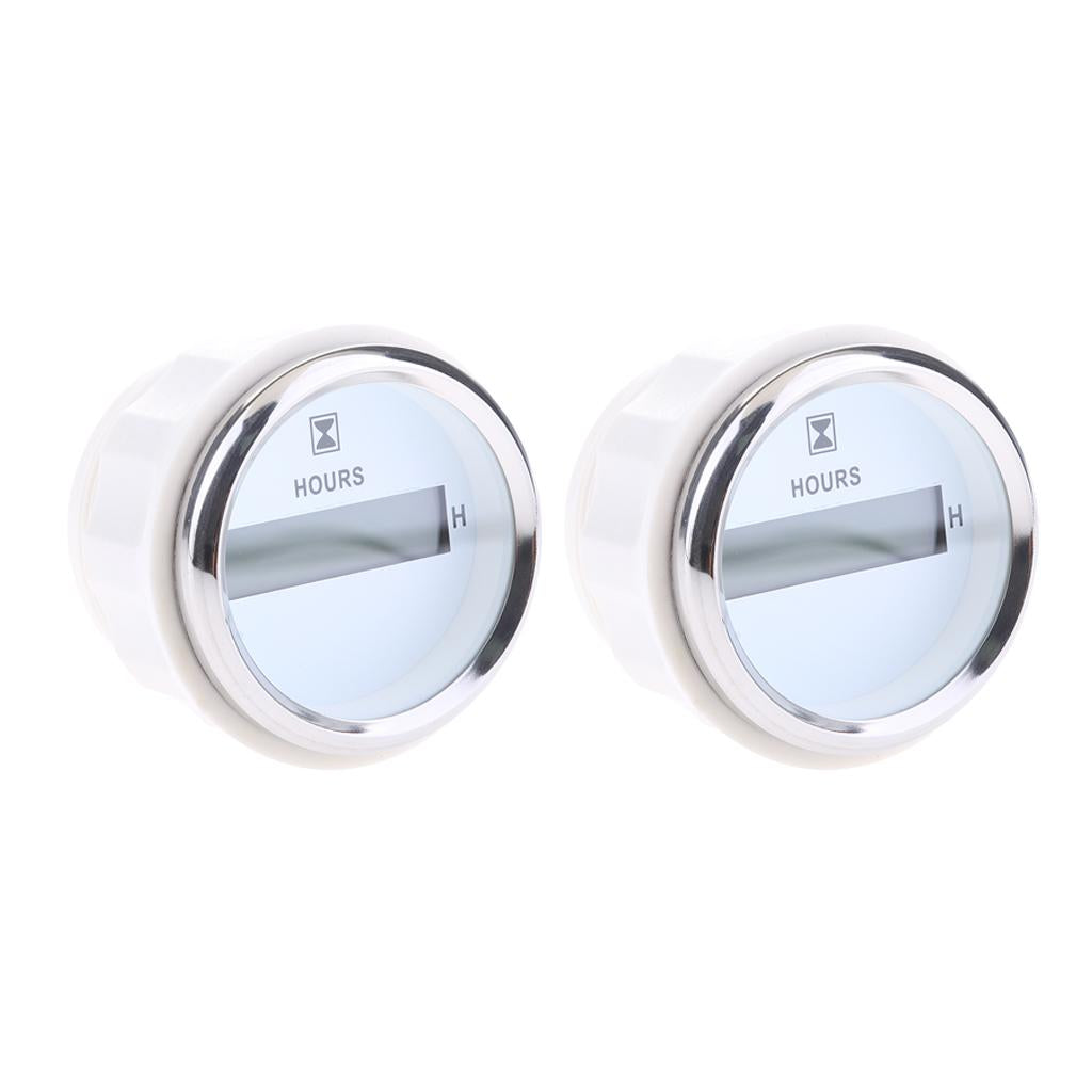 2pcs Marine Boat Digital Hour Meter 52mm Round Gauge Waterproof White