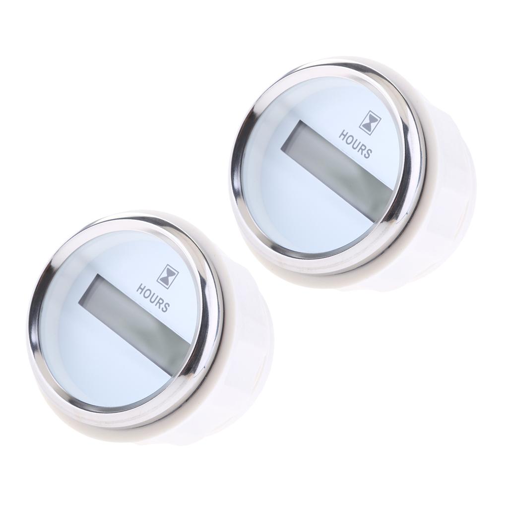2pcs Marine Boat Digital Hour Meter 52mm Round Gauge Waterproof White