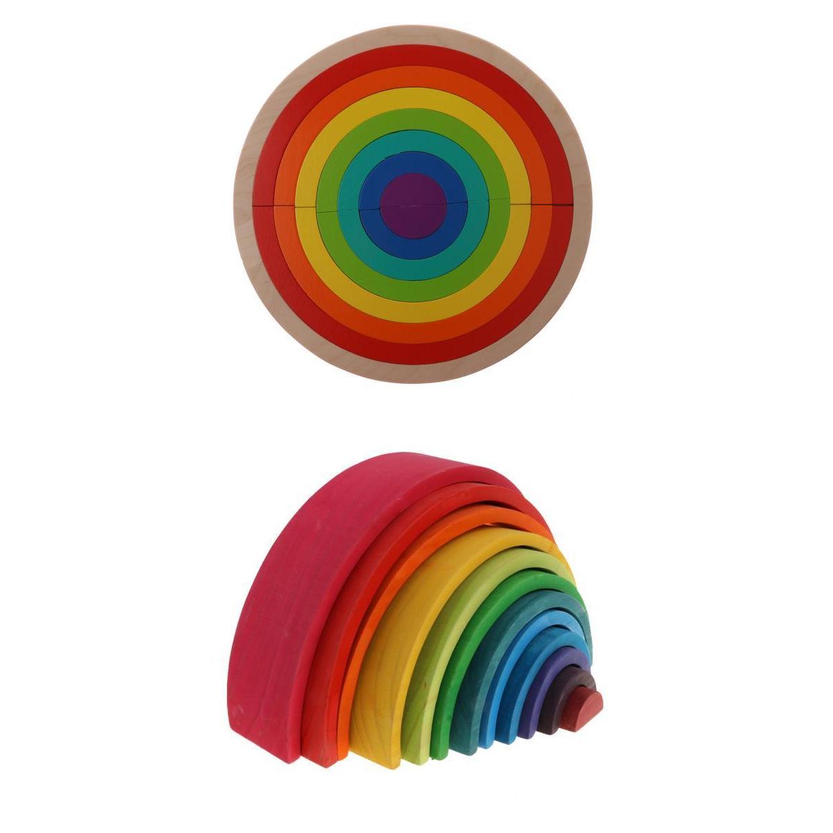 2Sets Wooden Rainbow Stacking Blocks Nesting Education Toys for Baby Toddler
