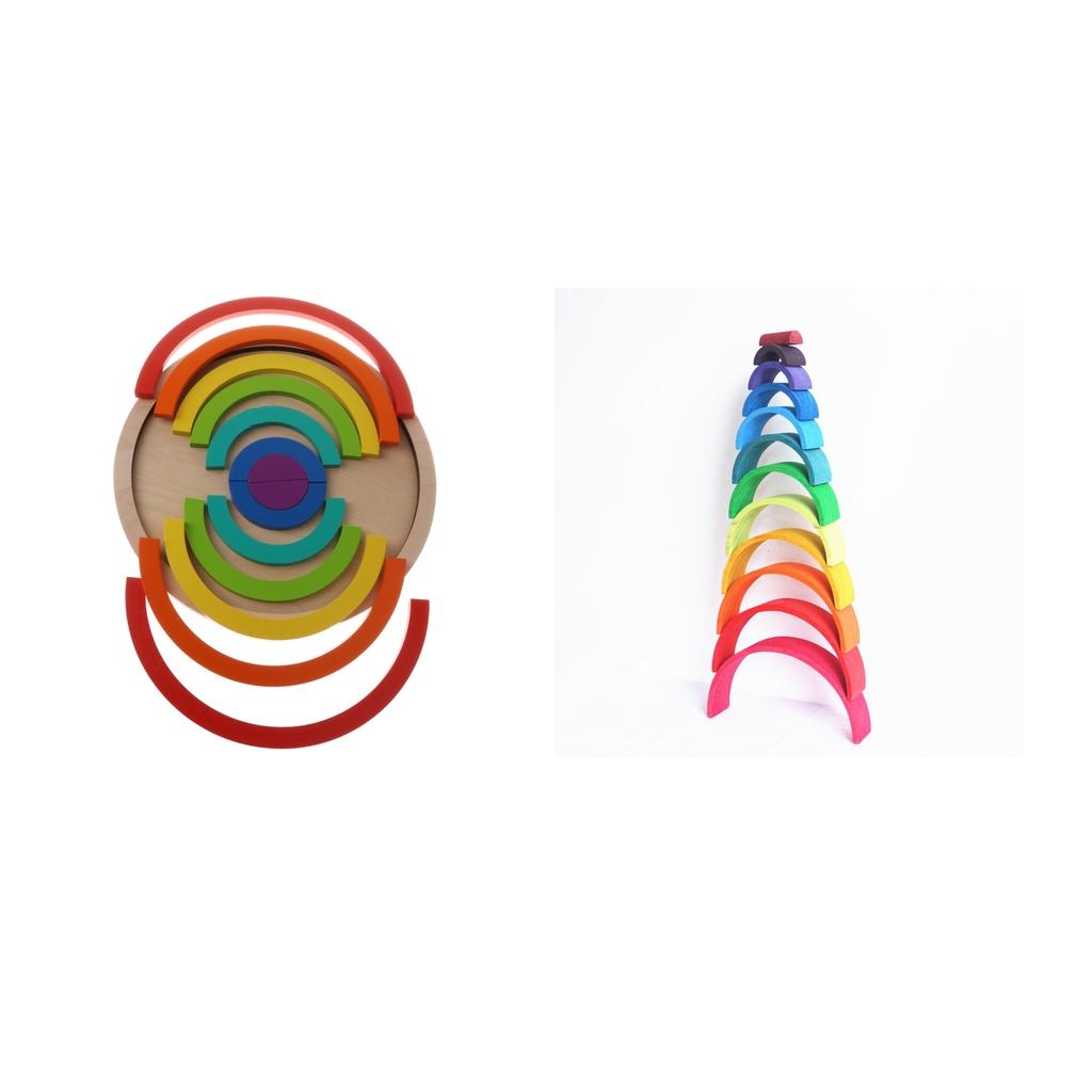 2Sets Wooden Rainbow Stacking Blocks Nesting Education Toys for Baby Toddler