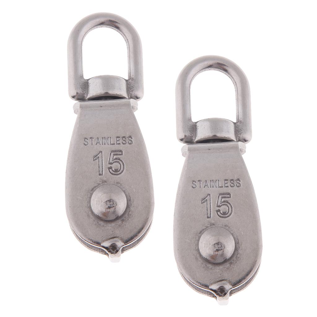 2Pcs 304 Stainless Steel Single Swivel Pulley Block for Swivel Eye M15