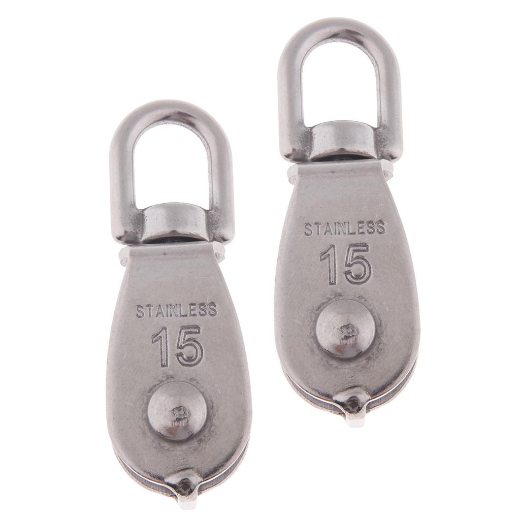2Pcs 304 Stainless Steel Single Swivel Pulley Block for Swivel Eye M15