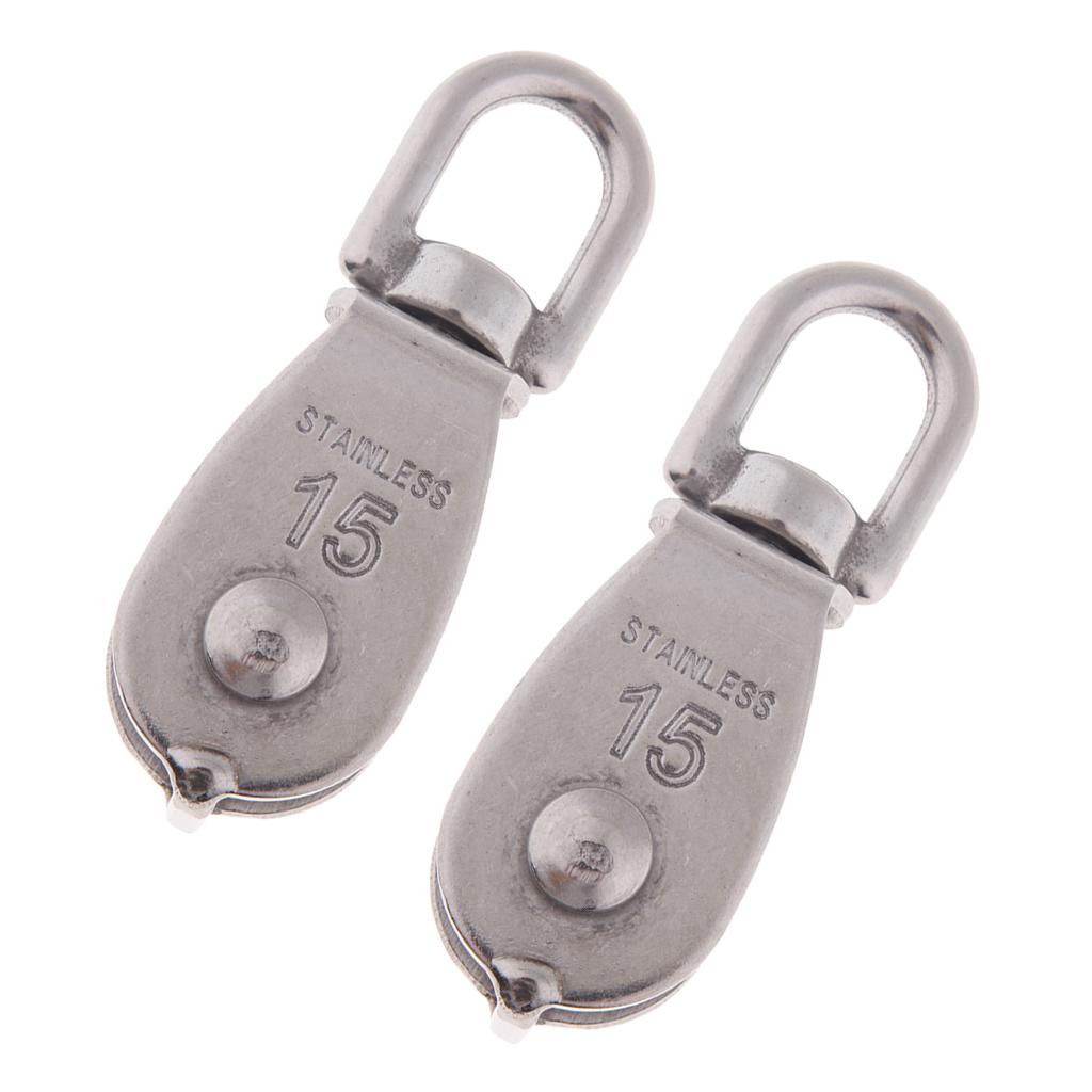 2Pcs 304 Stainless Steel Single Swivel Pulley Block for Swivel Eye M15