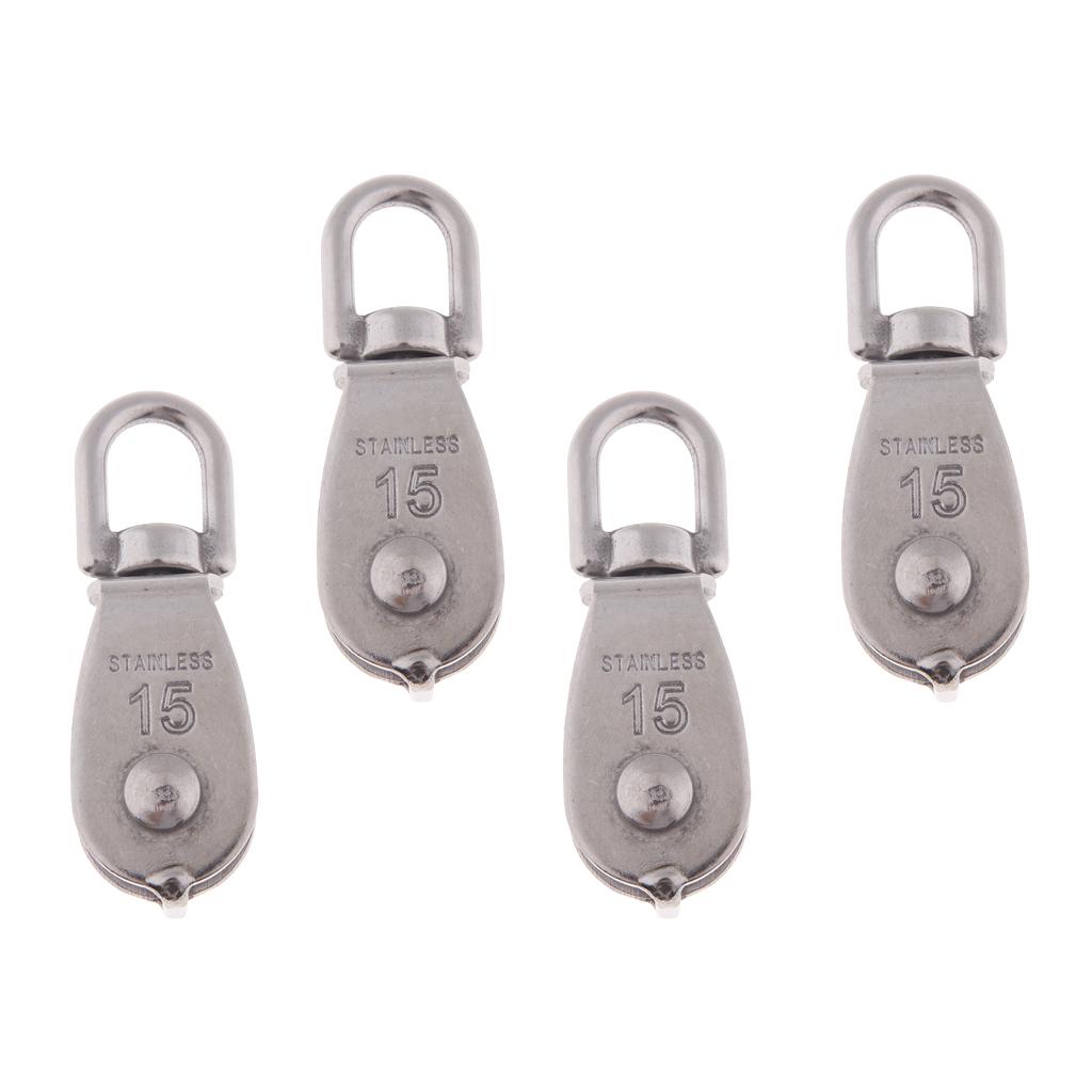 4Pcs 304 Stainless Steel Single Swivel Pulley Block for Swivel Eye M15