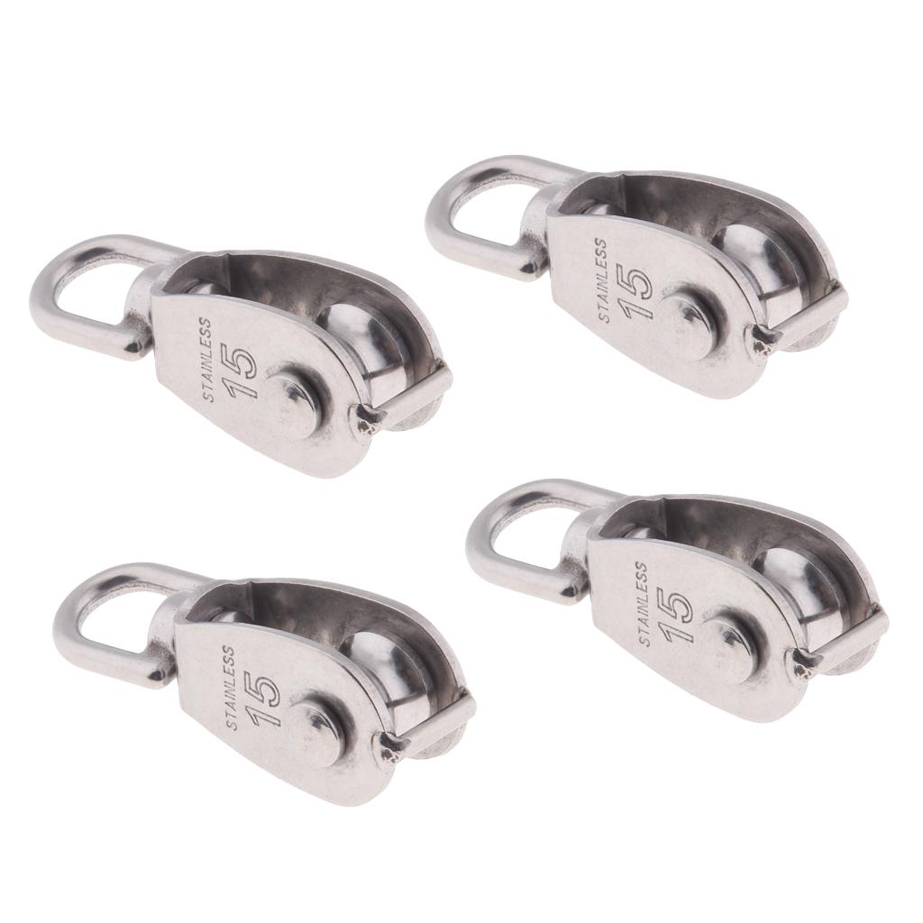 4Pcs 304 Stainless Steel Single Swivel Pulley Block for Swivel Eye M15