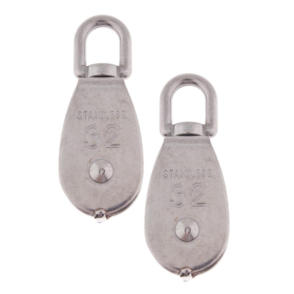 2Pcs 304 Stainless Steel Single Swivel Pulley Block for Swivel Eye M32