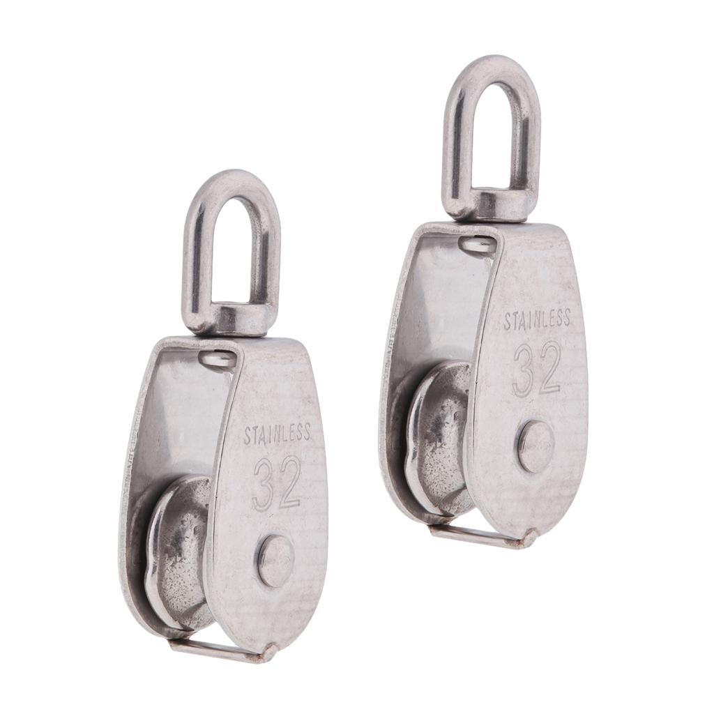 2Pcs 304 Stainless Steel Single Swivel Pulley Block for Swivel Eye M32