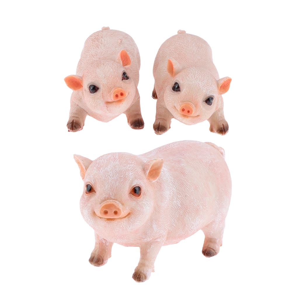 3Pcs Resin Craft Pig Statue Garden Decor Animal Sculpture