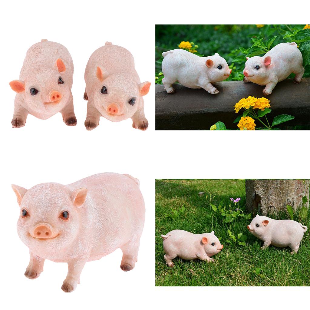 3Pcs Resin Craft Pig Statue Garden Decor Animal Sculpture