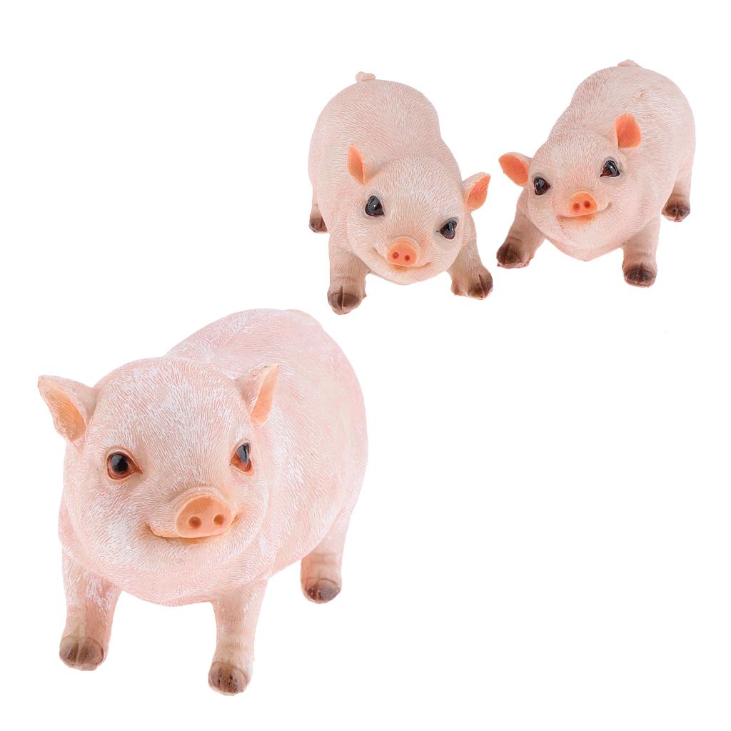 3Pcs Resin Craft Pig Statue Garden Decor Animal Sculpture