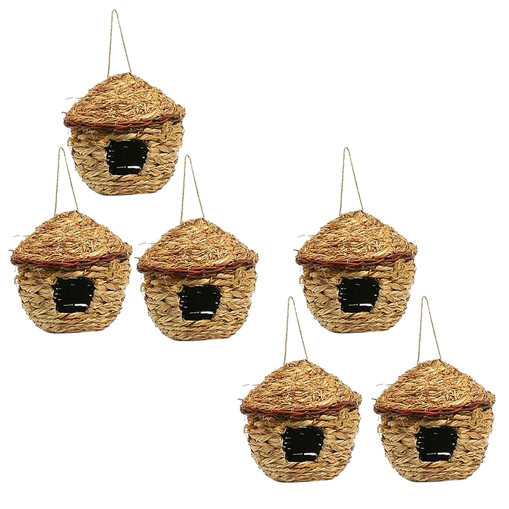 6 x Handwoven Straw Bird Nest Hatching Breeding Grass Cave Garden Tree Decor