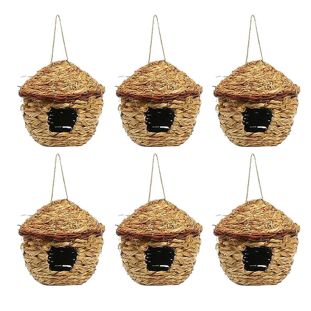 6 x Handwoven Straw Bird Nest Hatching Breeding Grass Cave Garden Tree Decor