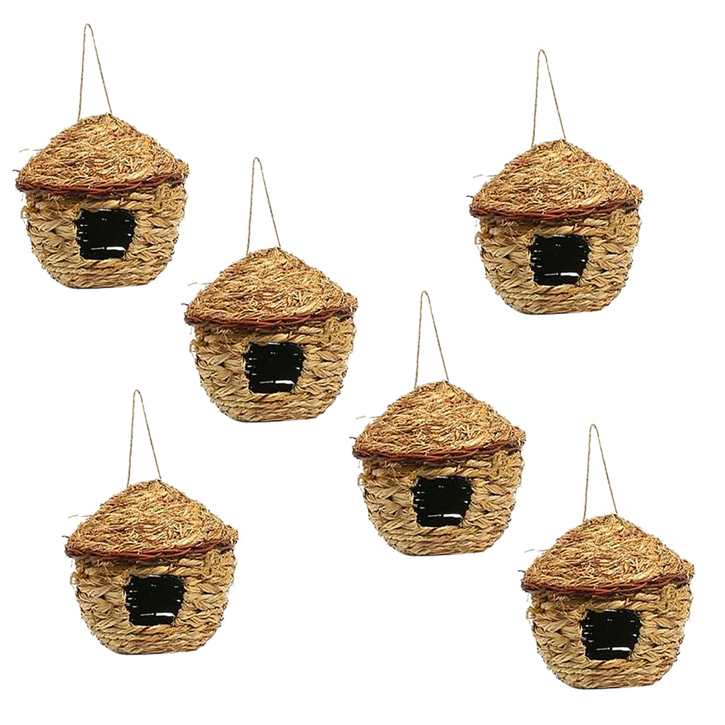 6 x Handwoven Straw Bird Nest Hatching Breeding Grass Cave Garden Tree Decor