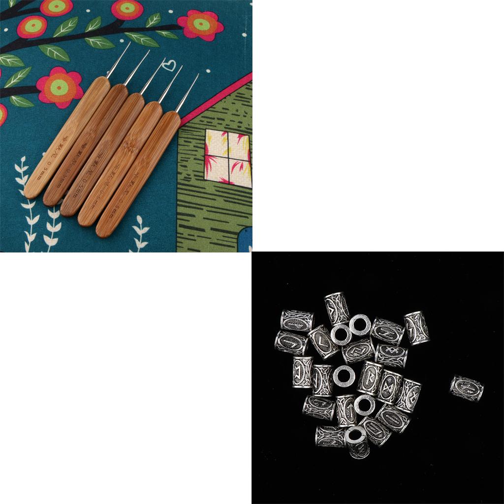 5x Hair Weaving Crochet Hook Needle Braid Craft 0.5mm + 24x Dreadlock Beads