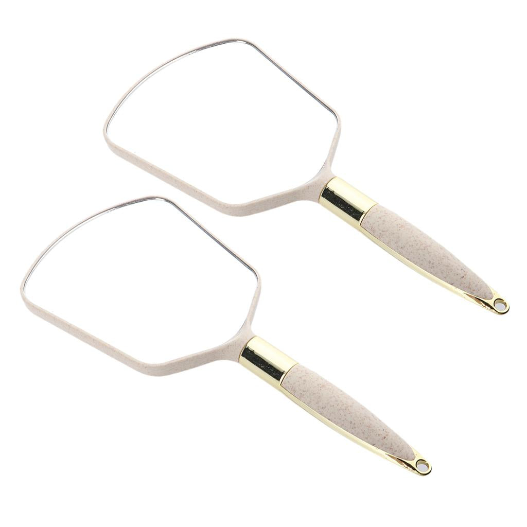 2pcs Travel Portable Plastic Handheld Makeup Cosmetic Vanity HD Mirror Beige