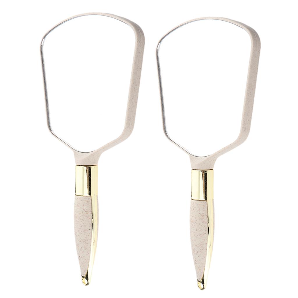 2pcs Travel Portable Plastic Handheld Makeup Cosmetic Vanity HD Mirror Beige