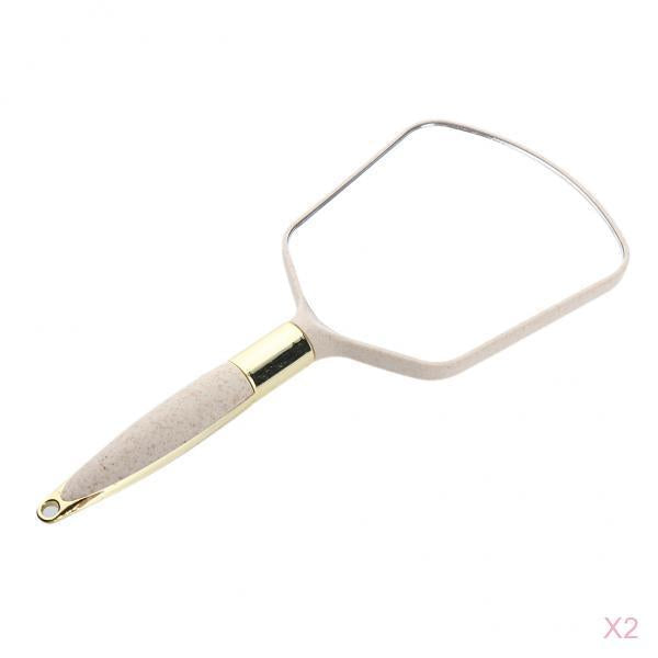 2pcs Travel Portable Plastic Handheld Makeup Cosmetic Vanity HD Mirror Beige