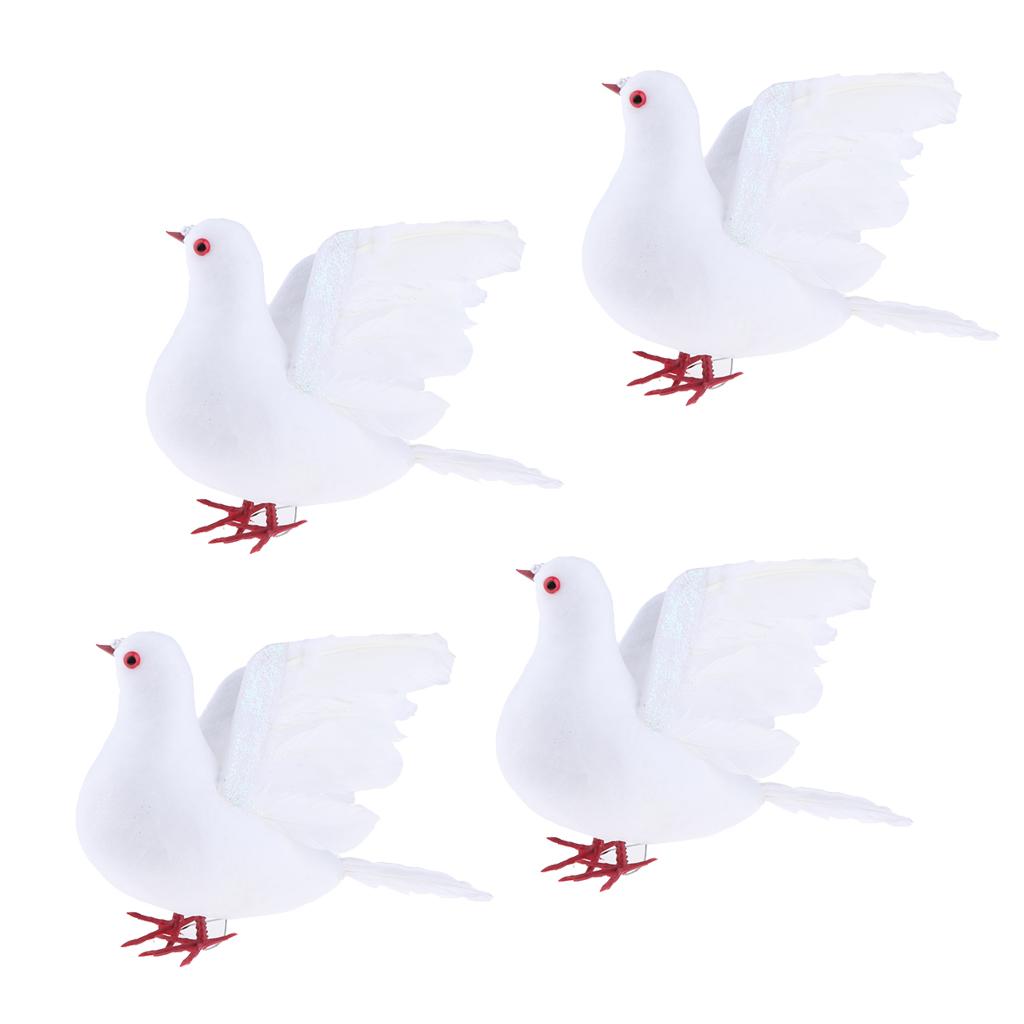 4Pcs Fake Artificial Feather Foam Doves Birds Wedding Decoration Flying Dove
