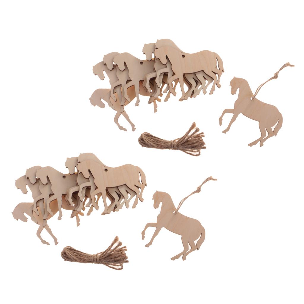 20Pieces Wood Horse Shape Cut Out Ornament Embellishment Tag with String
