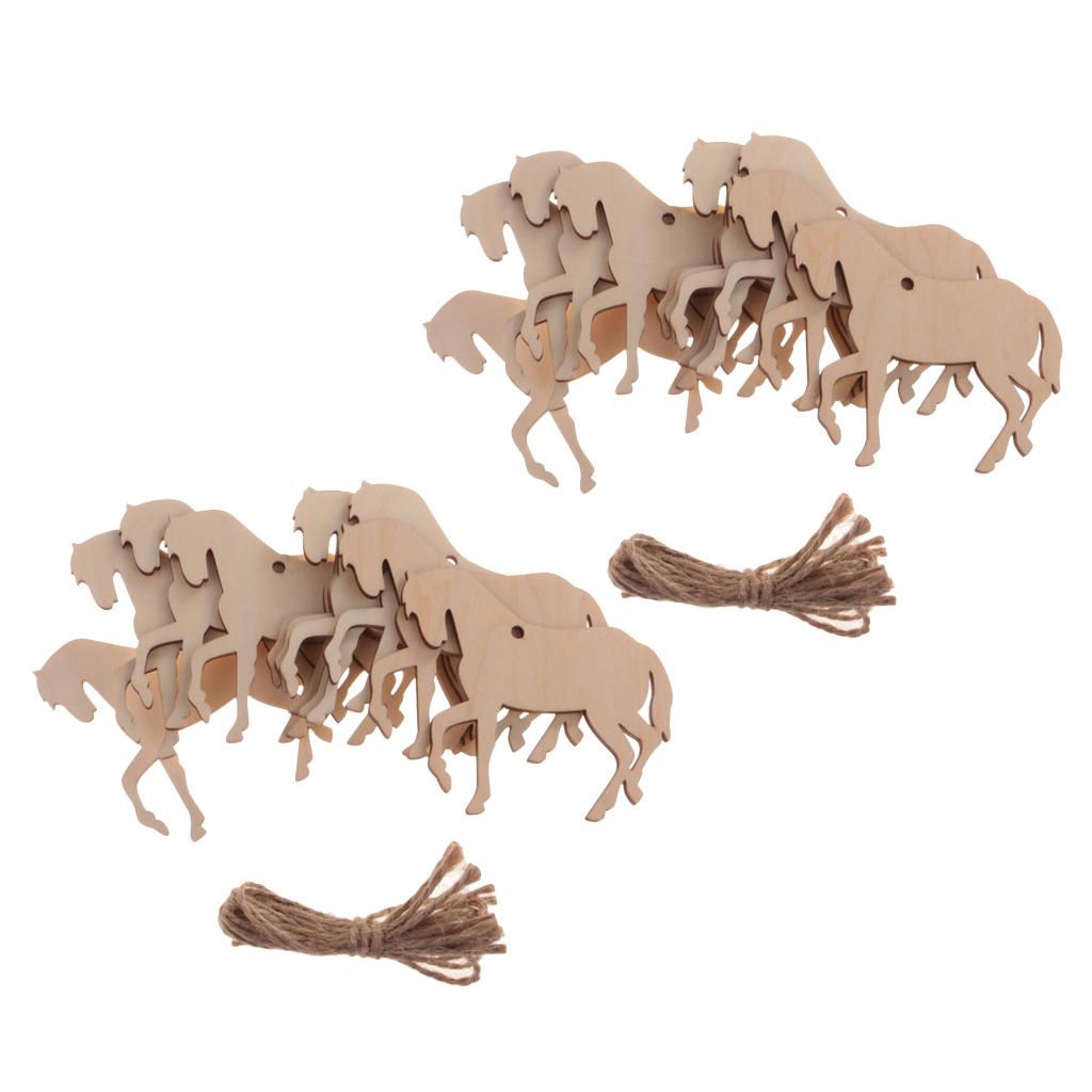 20Pieces Wood Horse Shape Cut Out Ornament Embellishment Tag with String