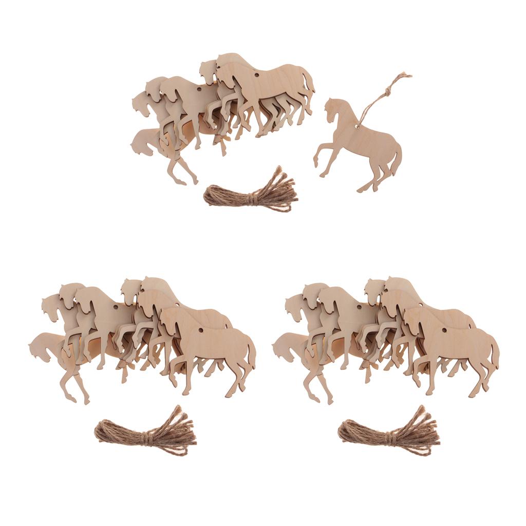 30Pieces Wood Horse Shape Cut Out Ornament Embellishment Tag with String