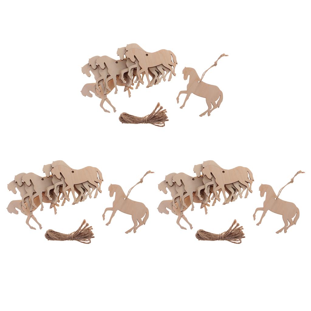 30Pieces Wood Horse Shape Cut Out Ornament Embellishment Tag with String