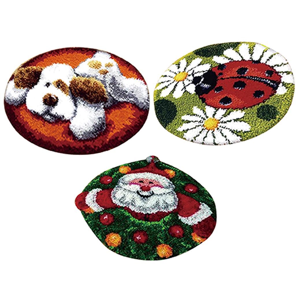 3 Sets Latch Hook Rug Embroidery Kit DIY Santa Claus Ladybrid Dog Home Decor