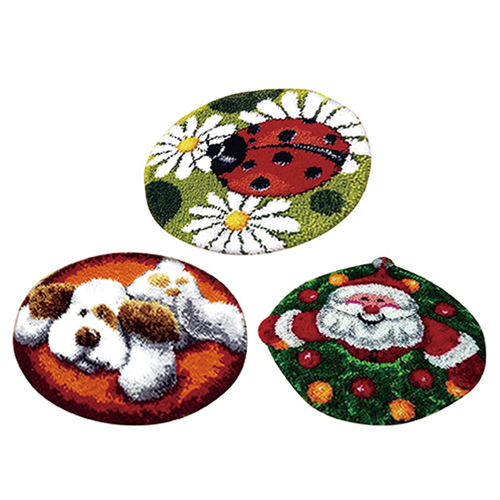 3 Sets Latch Hook Rug Embroidery Kit DIY Santa Claus Ladybrid Dog Home Decor
