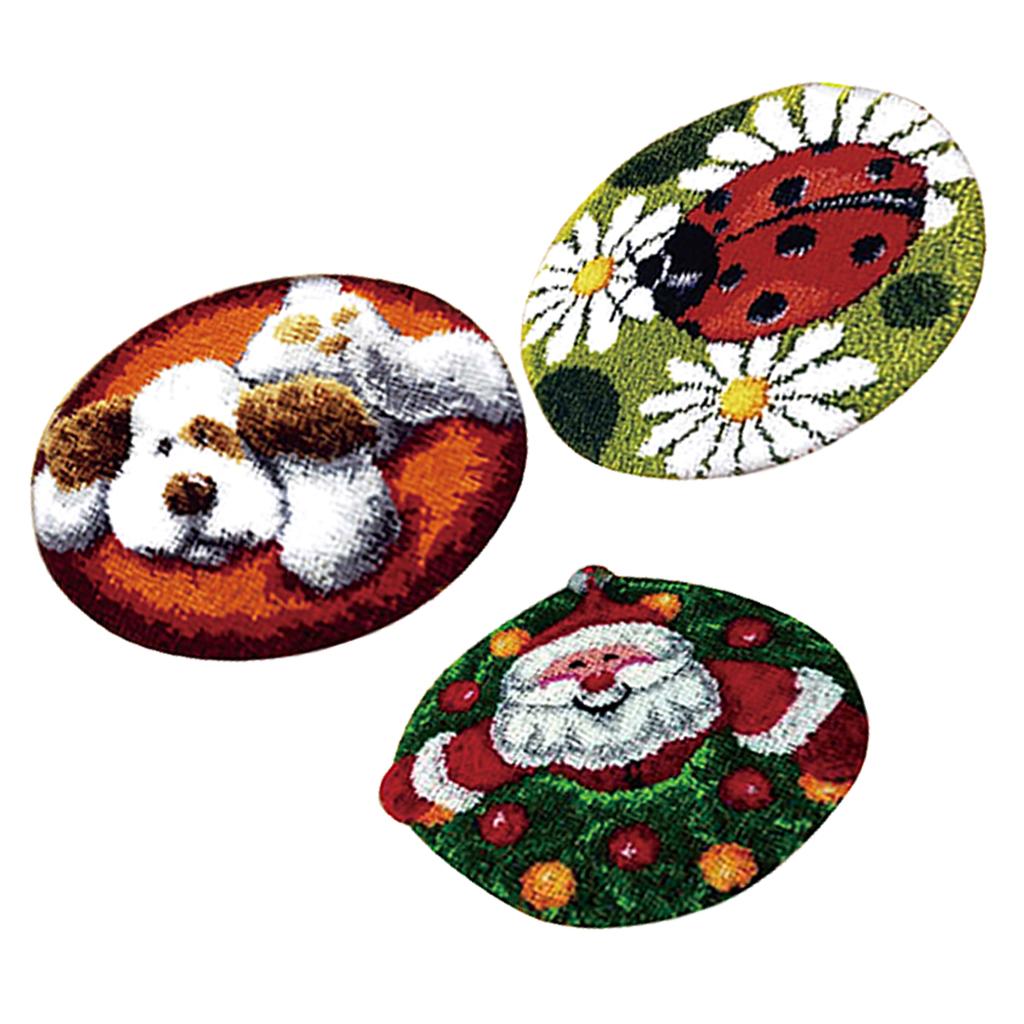 3 Sets Latch Hook Rug Embroidery Kit DIY Santa Claus Ladybrid Dog Home Decor