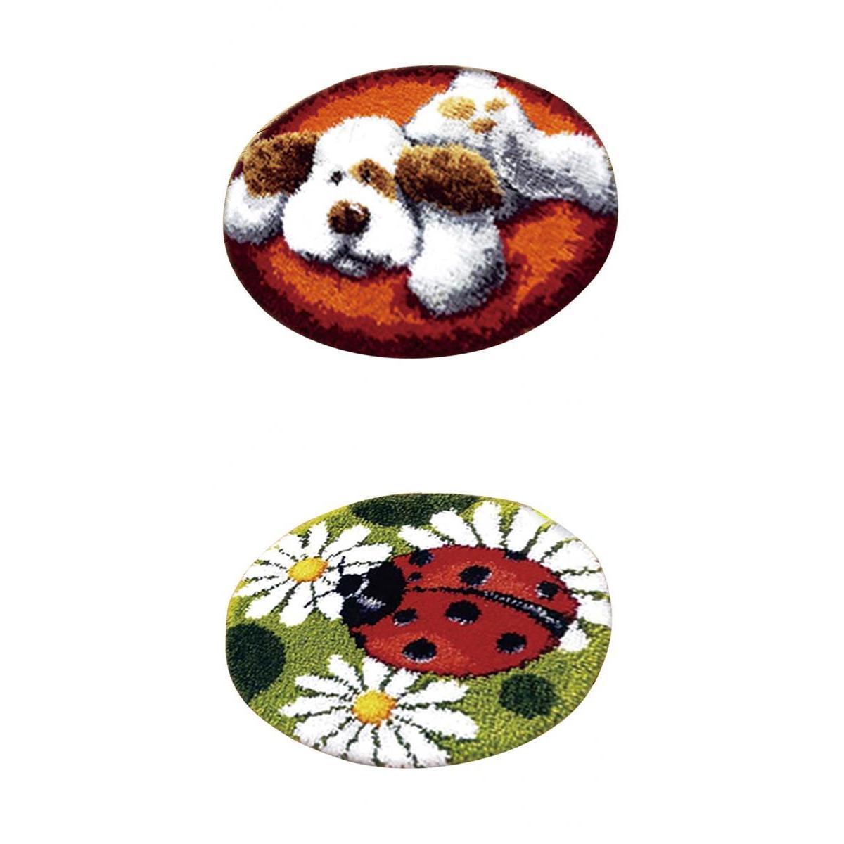 2 Sets Latch Hook Rug Kit Cushion DIY Craft Embroidery Ladybug Dog Carpet